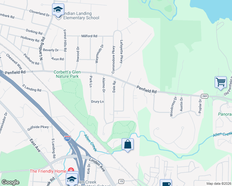 map of restaurants, bars, coffee shops, grocery stores, and more near 72 Dale Road in Rochester