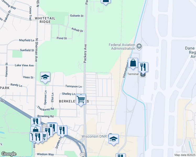 map of restaurants, bars, coffee shops, grocery stores, and more near Redwing Lane in Madison