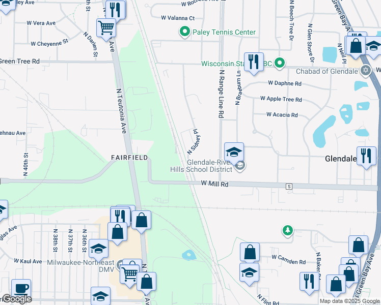 map of restaurants, bars, coffee shops, grocery stores, and more near 6500 North Sidney Place in Glendale