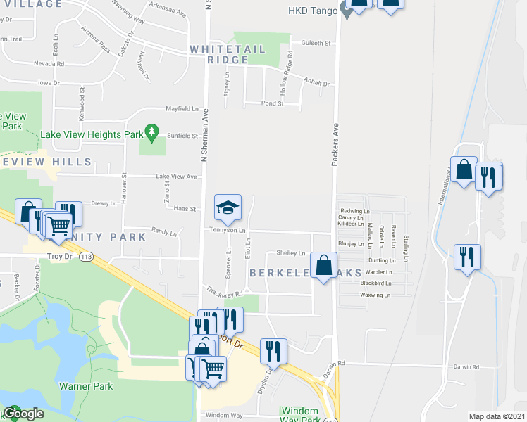 map of restaurants, bars, coffee shops, grocery stores, and more near 1902 Tennyson Lane in Madison
