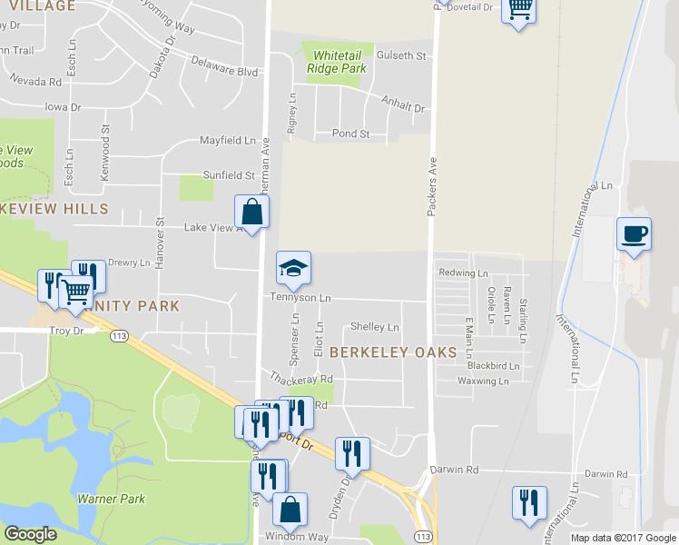 map of restaurants, bars, coffee shops, grocery stores, and more near 3834 Tennyson Lane in Madison