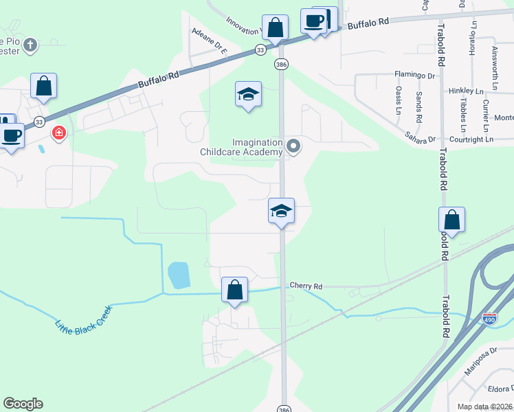 map of restaurants, bars, coffee shops, grocery stores, and more near 22 Harbour Oaks Way in Rochester