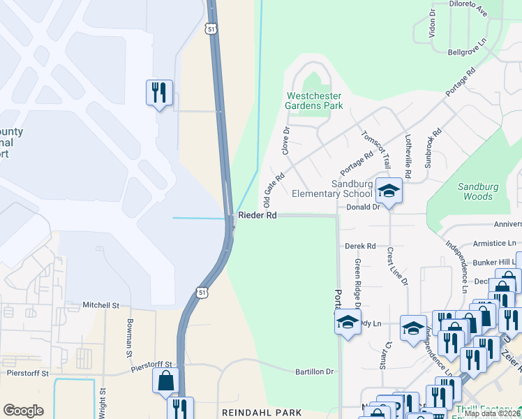 map of restaurants, bars, coffee shops, grocery stores, and more near 3102 Old Gate Road in Madison