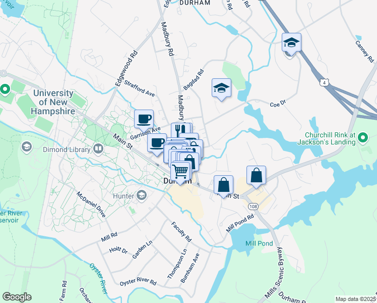 map of restaurants, bars, coffee shops, grocery stores, and more near 12 Mathes Terrace in Durham