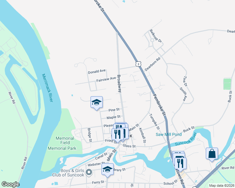 map of restaurants, bars, coffee shops, grocery stores, and more near 55 Broadway in Pembroke