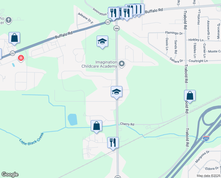 map of restaurants, bars, coffee shops, grocery stores, and more near 22 Harbour Oaks Way in Rochester