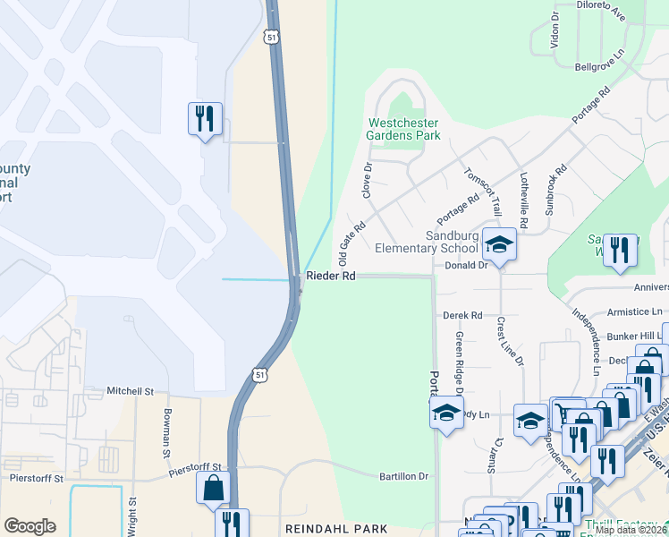 map of restaurants, bars, coffee shops, grocery stores, and more near 3102 Old Gate Road in Madison