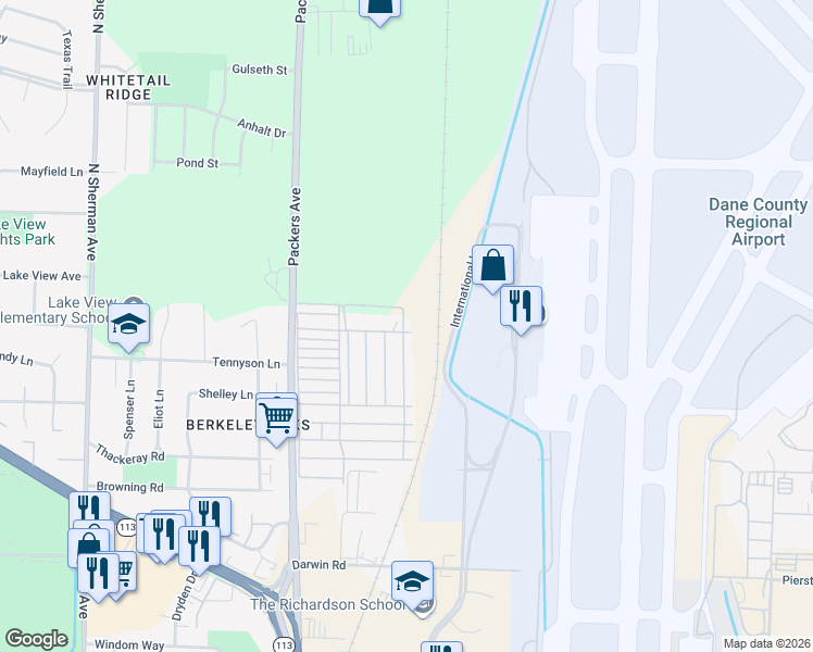 map of restaurants, bars, coffee shops, grocery stores, and more near 398 Starling Lane in Madison