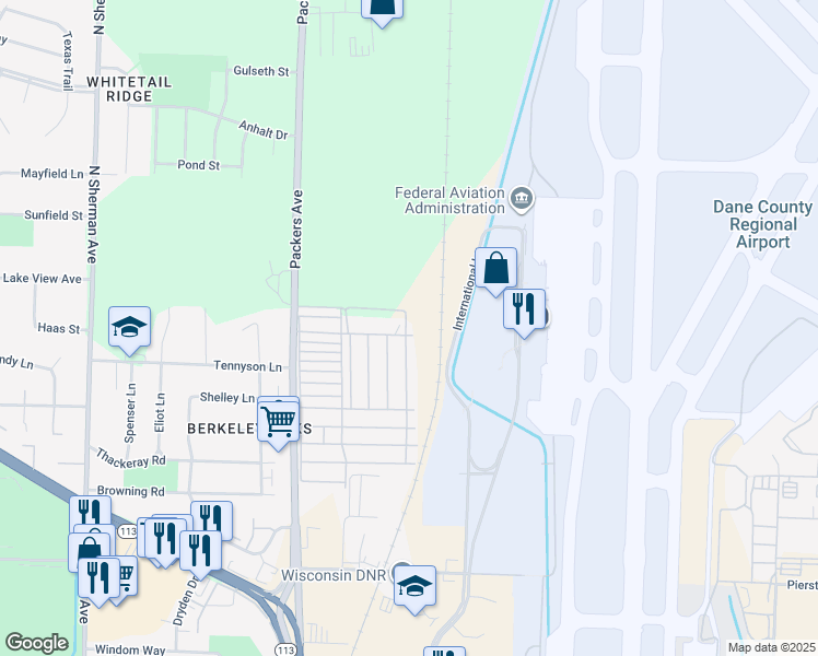 map of restaurants, bars, coffee shops, grocery stores, and more near 398 Starling Lane in Madison