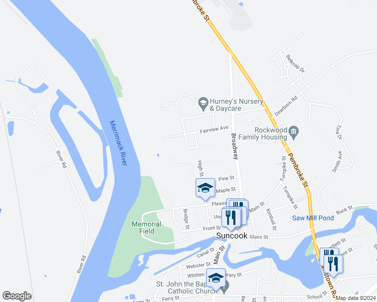map of restaurants, bars, coffee shops, grocery stores, and more near 48 High Street in Pembroke