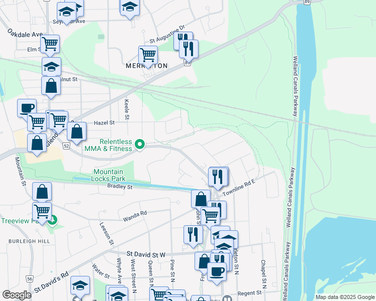map of restaurants, bars, coffee shops, grocery stores, and more near in St. Catharines