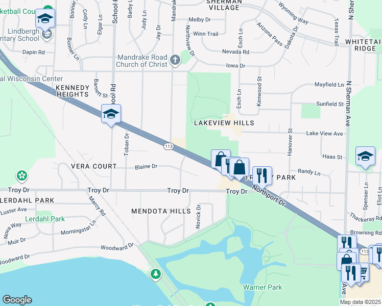 map of restaurants, bars, coffee shops, grocery stores, and more near 1204 Northport Drive in Madison