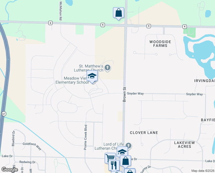map of restaurants, bars, coffee shops, grocery stores, and more near 1626 Brown Street in Oconomowoc