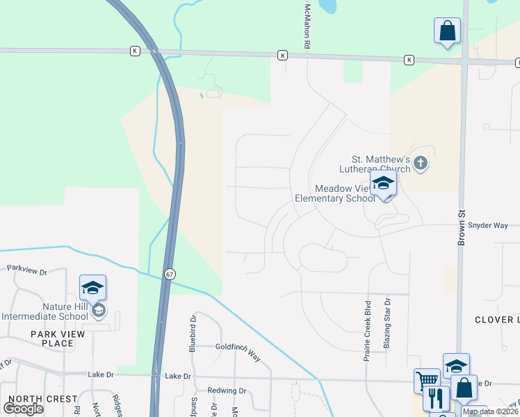 map of restaurants, bars, coffee shops, grocery stores, and more near 1588 Bluestem Trail in Oconomowoc