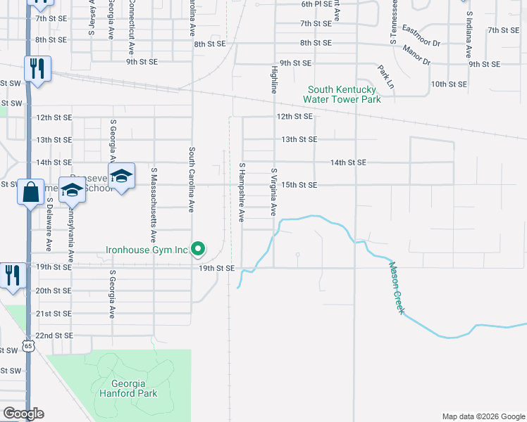 map of restaurants, bars, coffee shops, grocery stores, and more near 688 17th Street Southeast in Mason City
