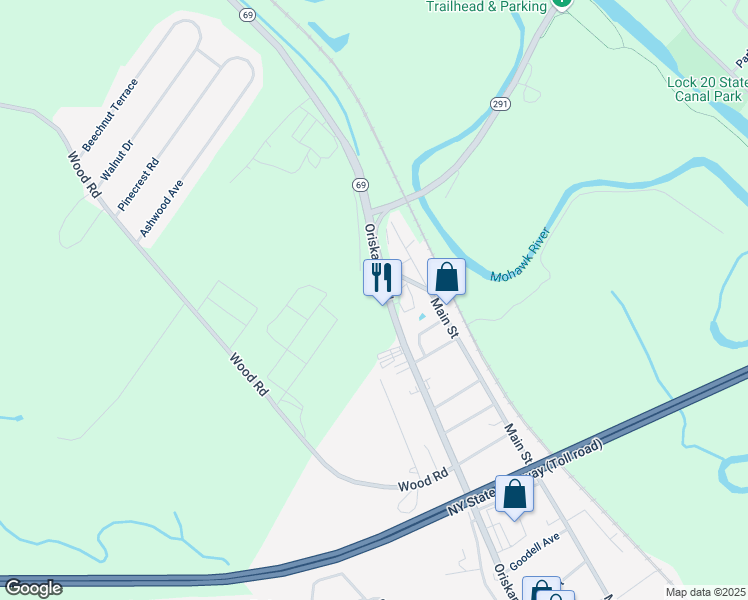 map of restaurants, bars, coffee shops, grocery stores, and more near 411 Oriskany Boulevard in Whitesboro