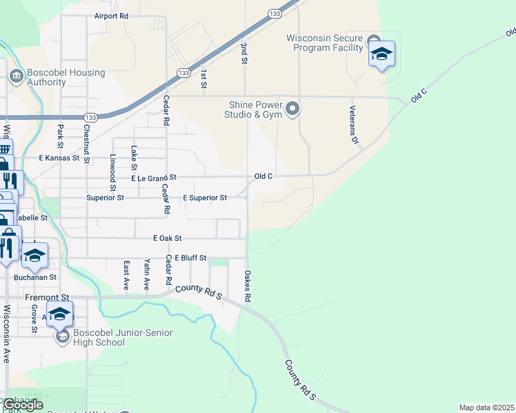 map of restaurants, bars, coffee shops, grocery stores, and more near 102 Windsong Court in Boscobel