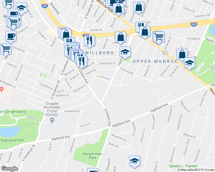 map of restaurants, bars, coffee shops, grocery stores, and more near 329 Field Street in Rochester