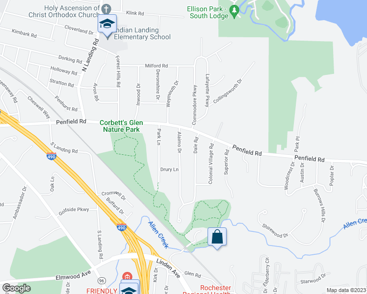 map of restaurants, bars, coffee shops, grocery stores, and more near 99 Alaimo Drive in Rochester