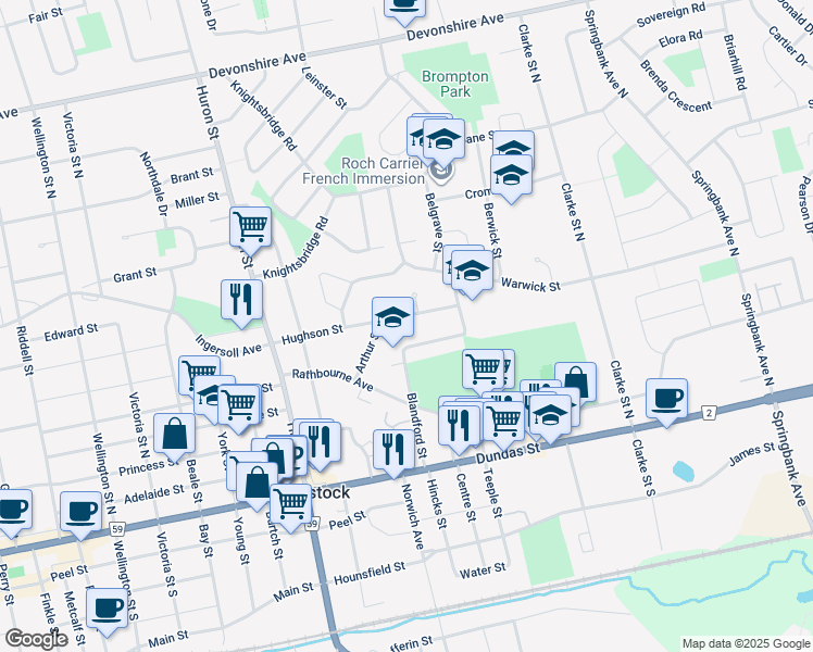 map of restaurants, bars, coffee shops, grocery stores, and more near 8 Jubilee Place in Woodstock