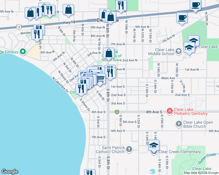 map of restaurants, bars, coffee shops, grocery stores, and more near 809 Main Avenue in Clear Lake