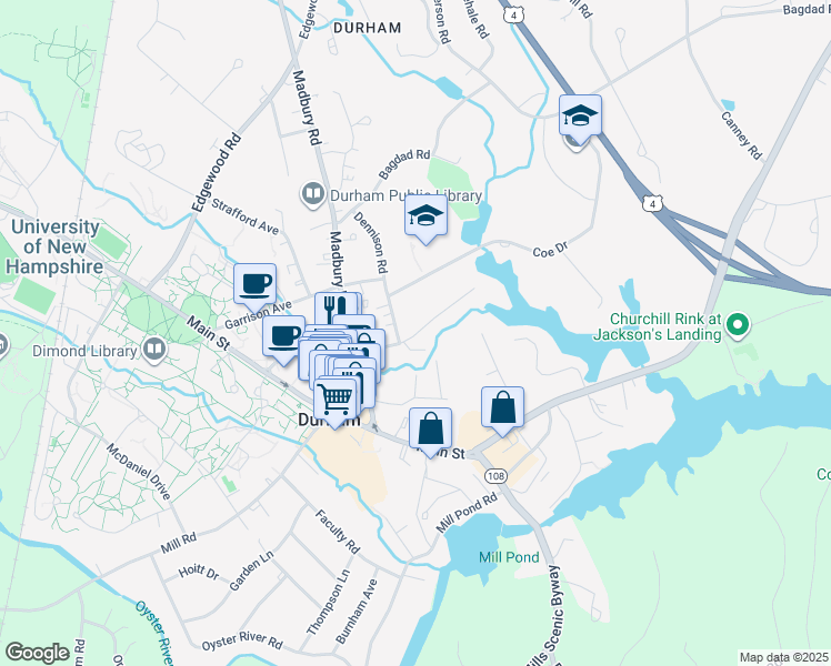 map of restaurants, bars, coffee shops, grocery stores, and more near 16 Woodman Road in Durham