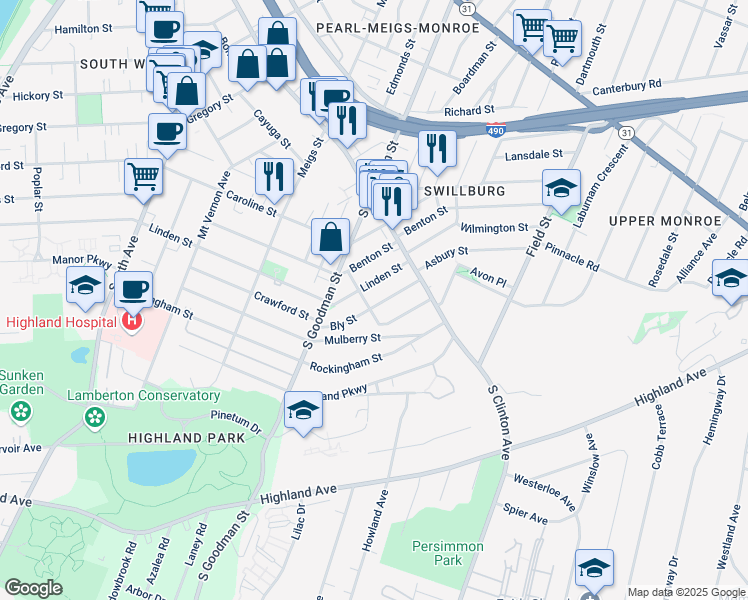map of restaurants, bars, coffee shops, grocery stores, and more near in Rochester
