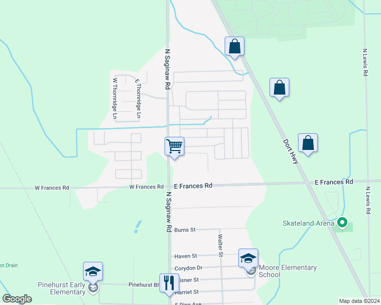 map of restaurants, bars, coffee shops, grocery stores, and more near 9070 N Saginaw Rd in Mt Morris Township