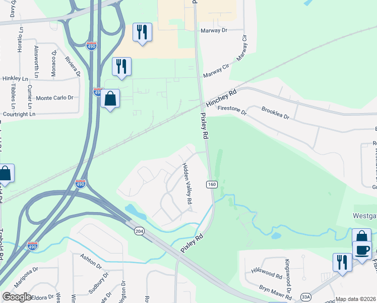 map of restaurants, bars, coffee shops, grocery stores, and more near 889 Hidden Valley Road in Rochester