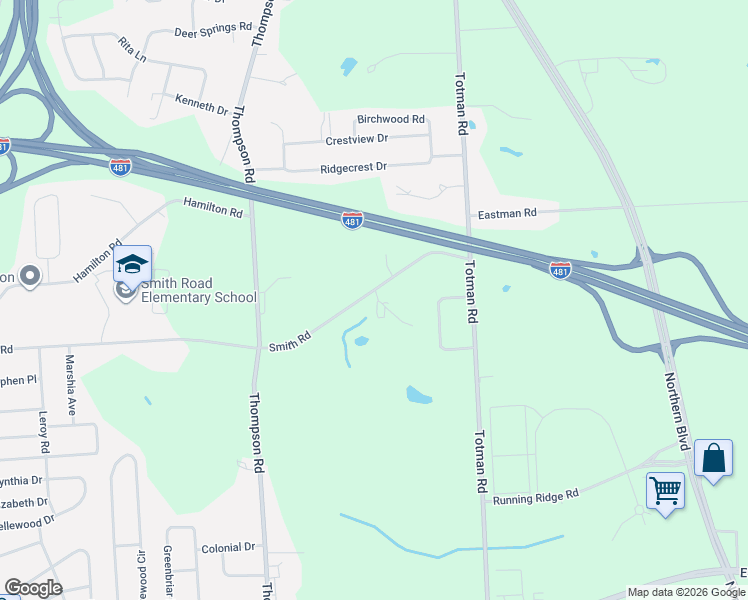 map of restaurants, bars, coffee shops, grocery stores, and more near 6117 Smith Road in Syracuse