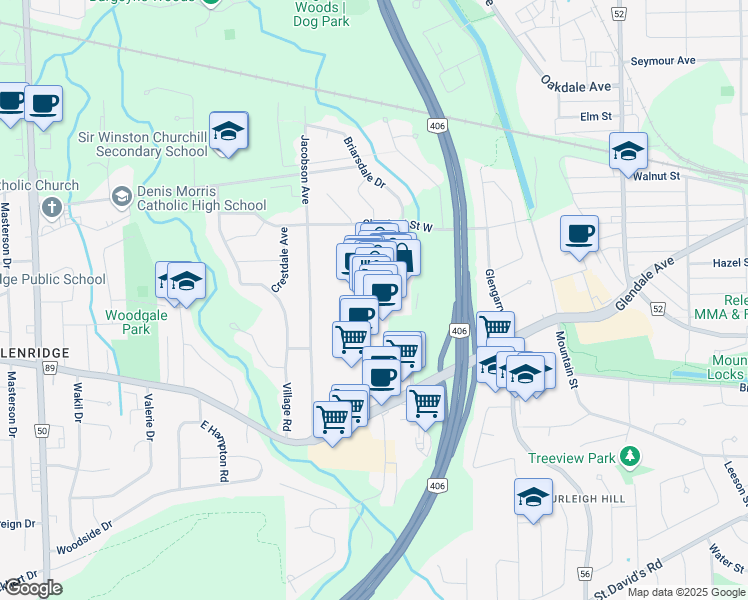 map of restaurants, bars, coffee shops, grocery stores, and more near in St. Catharines