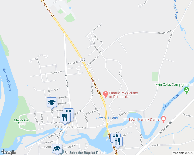 map of restaurants, bars, coffee shops, grocery stores, and more near 137 Pembroke Street in Pembroke