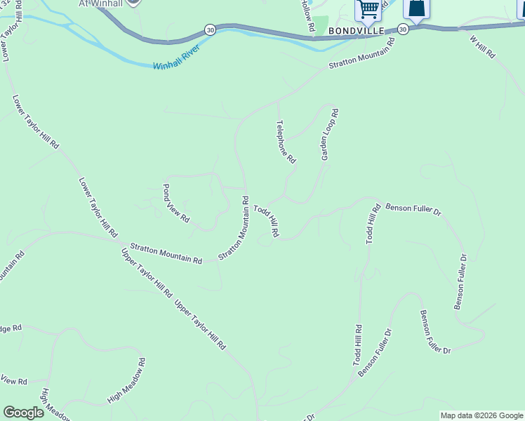 map of restaurants, bars, coffee shops, grocery stores, and more near 56 Todd Hill Road in Winhall