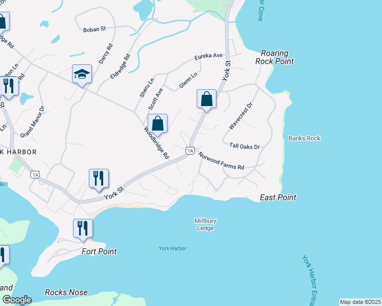 map of restaurants, bars, coffee shops, grocery stores, and more near 627 York Street in York