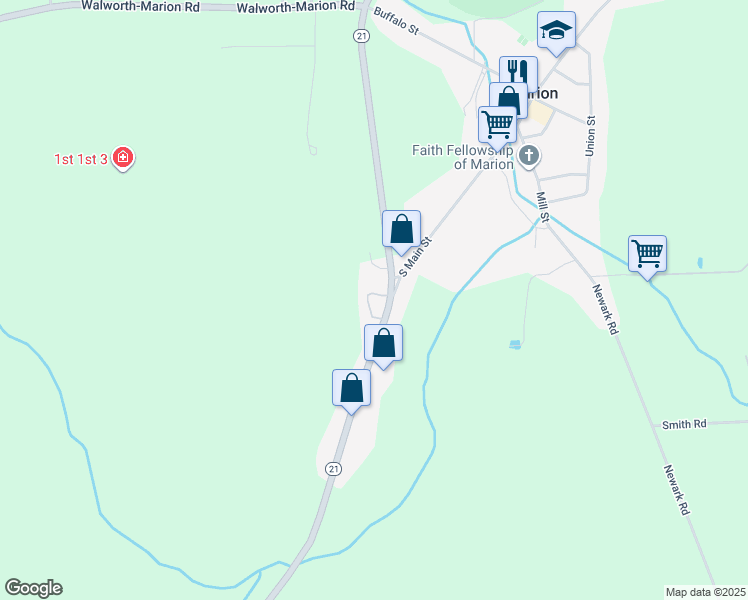 map of restaurants, bars, coffee shops, grocery stores, and more near 3635 Palmyra Road in Marion