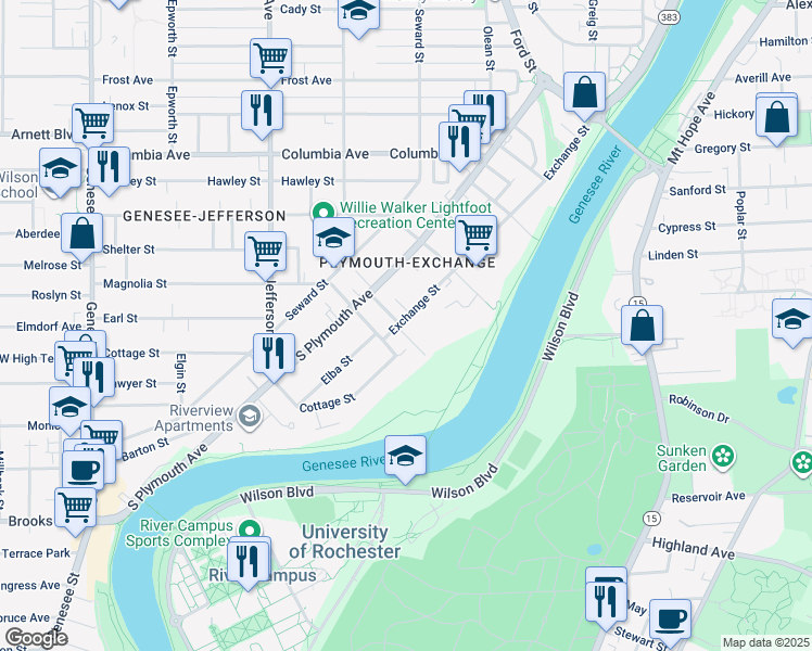 map of restaurants, bars, coffee shops, grocery stores, and more near in Rochester