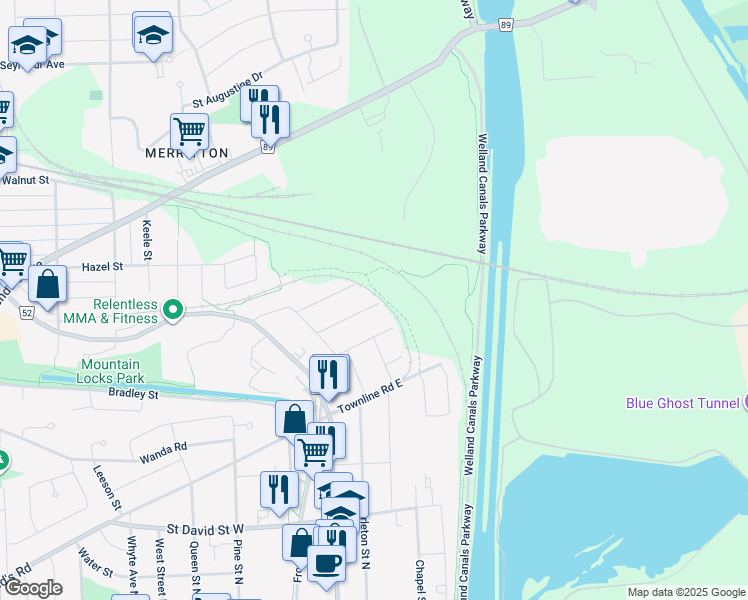 map of restaurants, bars, coffee shops, grocery stores, and more near 27 Fairburn Avenue in St. Catharines