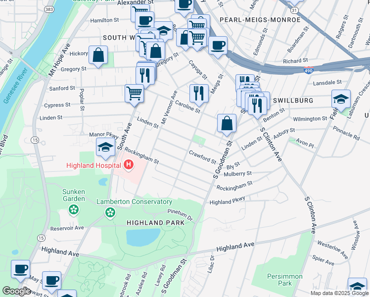 map of restaurants, bars, coffee shops, grocery stores, and more near 905 Meigs Street in Rochester