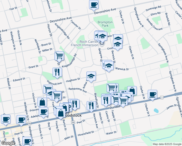 map of restaurants, bars, coffee shops, grocery stores, and more near 8 Jubilee Place in Woodstock