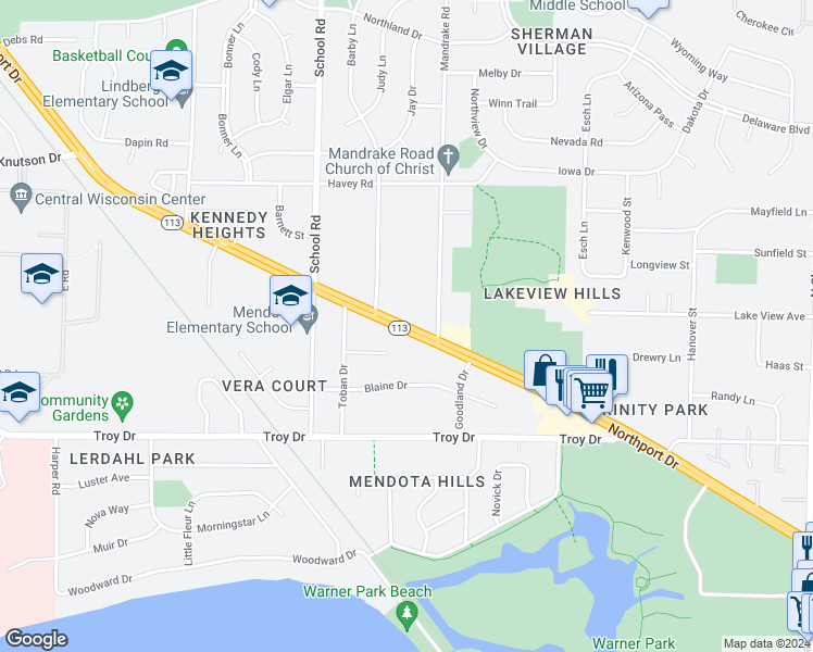 map of restaurants, bars, coffee shops, grocery stores, and more near 1026 Northport Drive in Madison