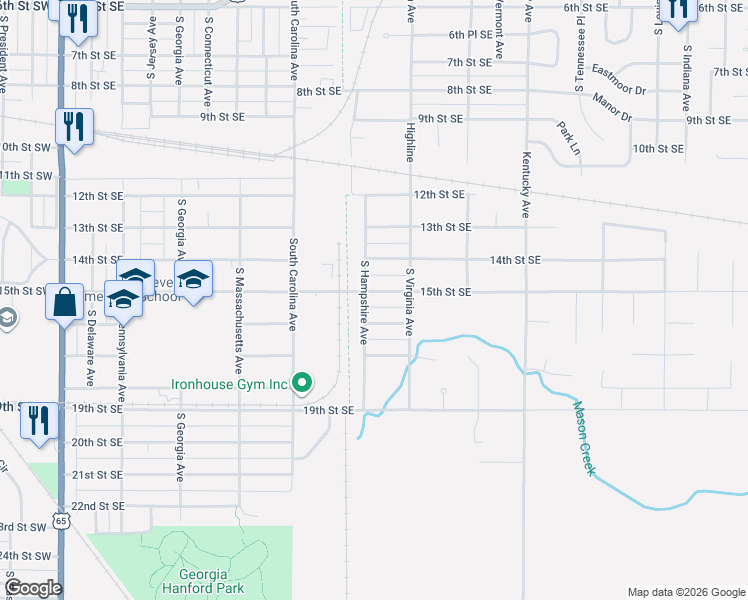 map of restaurants, bars, coffee shops, grocery stores, and more near 689 15th St SE in Mason City