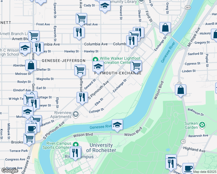 map of restaurants, bars, coffee shops, grocery stores, and more near 70 Magnolia St in Rochester