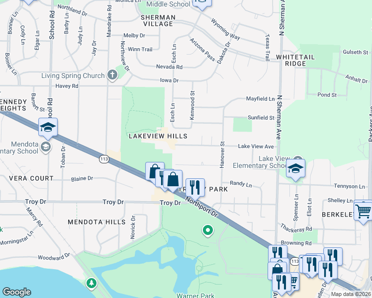 map of restaurants, bars, coffee shops, grocery stores, and more near 1417 Lake View Avenue in Madison