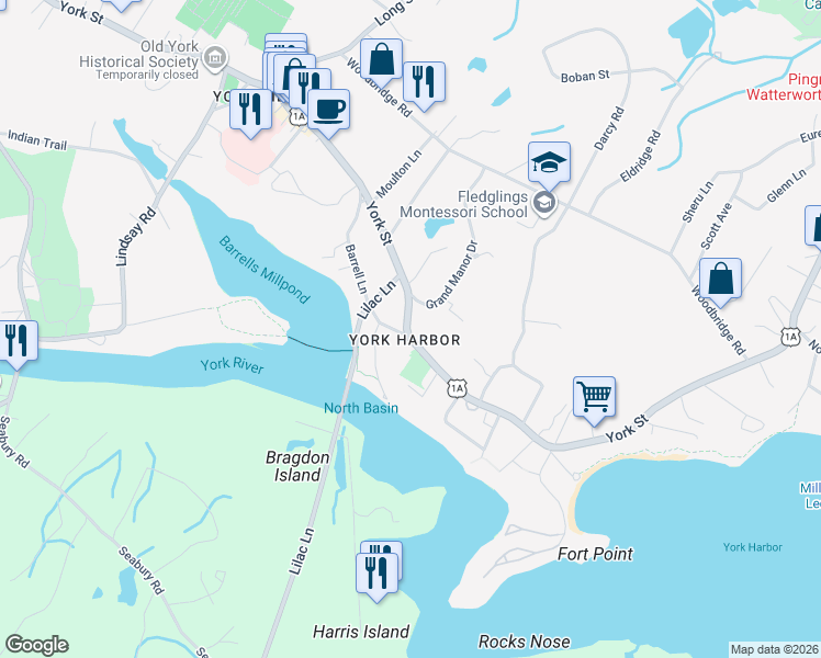 map of restaurants, bars, coffee shops, grocery stores, and more near in York