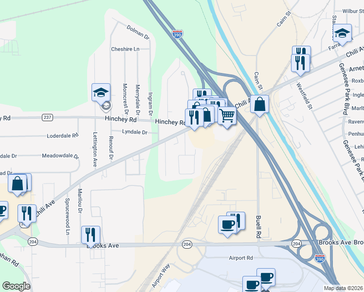 map of restaurants, bars, coffee shops, grocery stores, and more near 43 Pearwood Road in Rochester