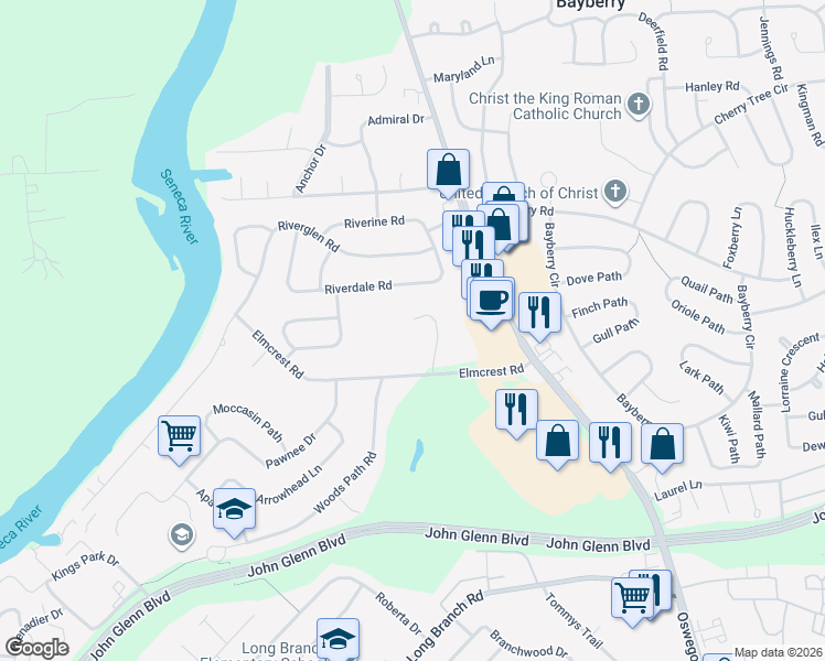 map of restaurants, bars, coffee shops, grocery stores, and more near 4209 Mistral Circle in Liverpool