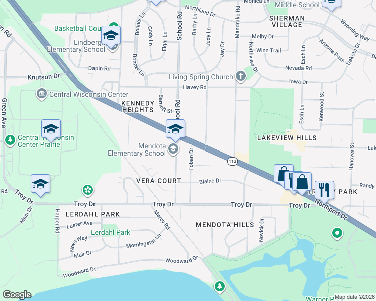 map of restaurants, bars, coffee shops, grocery stores, and more near 4014 Toban Drive in Madison