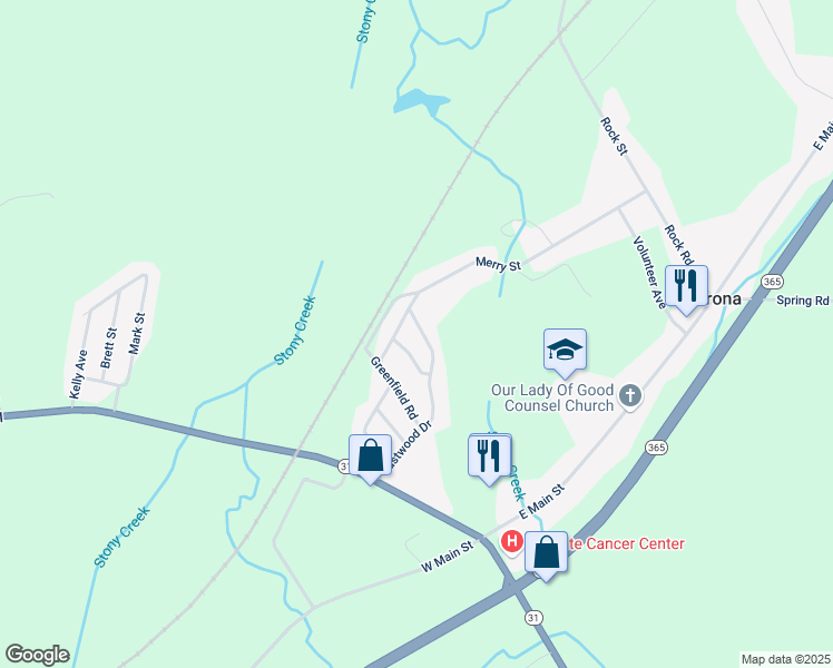 map of restaurants, bars, coffee shops, grocery stores, and more near 5671 Eastwood Drive in Verona