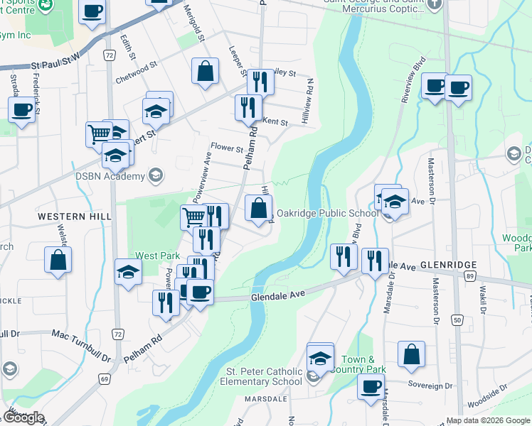 map of restaurants, bars, coffee shops, grocery stores, and more near in St. Catharines