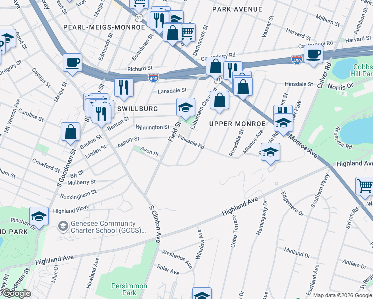 map of restaurants, bars, coffee shops, grocery stores, and more near 290 Laburnam Crescent in Rochester